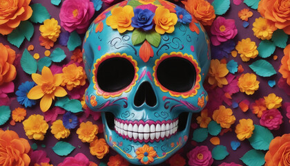 Fototapeta na wymiar Photo Of Sugar Skull In Vibrant Cinco De Mayo Theme