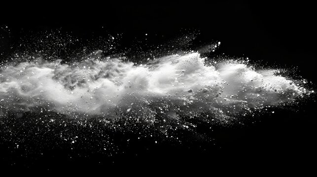 An explosion of white powder on a black background
