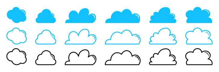 Clouds icons collection. Weather symbols set. Cloud pictogram collection.Vector Illustration