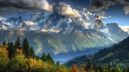 Gordijnen Snow-capped mountains, showcasing the breathtaking view. © DreamPointArt