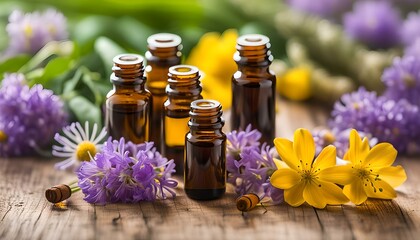 Obraz na płótnie Canvas essential oils and medical flowers herbs 