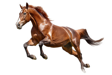 Brown horse running isolated on transparent background