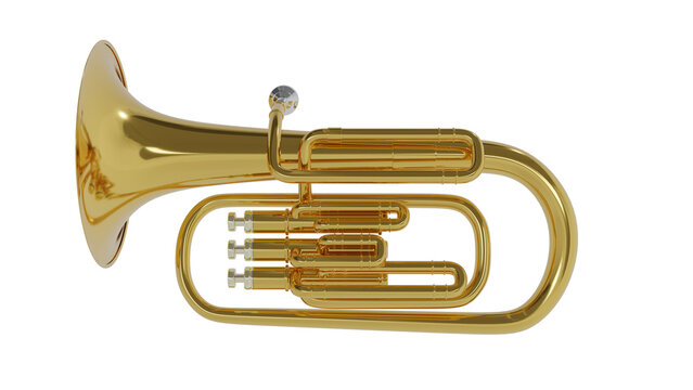 Brass bass tuba isolated on transparent and white background. Music concept. 3D render