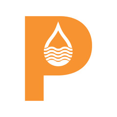 Water Logo combine with letter P vector template