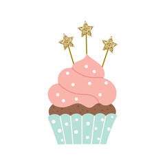 Happy birthday greeting card and party invitation set, vector illustration, hand drawn style.