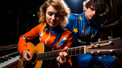 Obraz premium rock band playing guitar