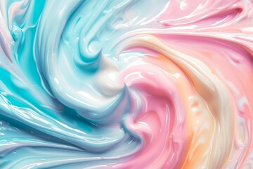 A vibrant display of moisturizer swirls and twirls on a colorful pastel background, illustrating the dynamic energy of skincare products. - obrazy, fototapety, plakaty