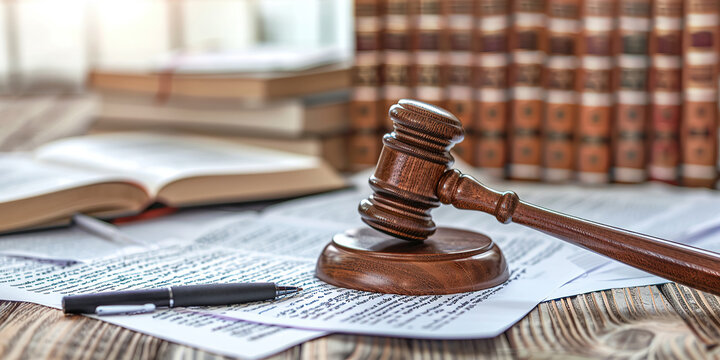 A gavel rests on a graph of legal documents