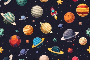 Background design with many planets in space illustration. Space icon set and astronaut
