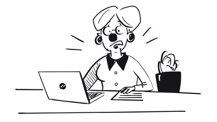 funny-mature-woman-with-clown-nose-in-office