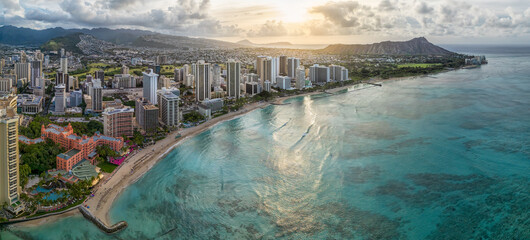 sunrise of Honolulu with Waikiki beach