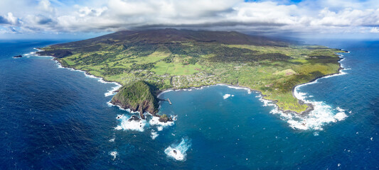 Panorama of Maui mountains from drone
