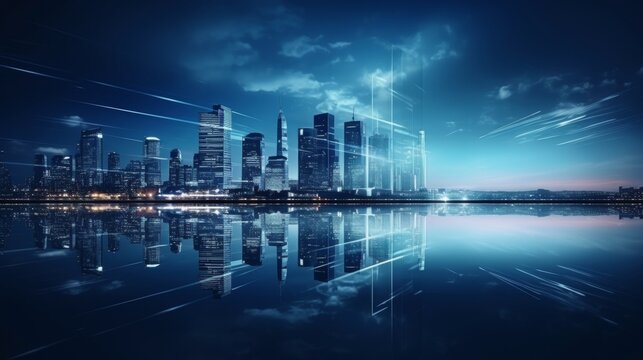 Modern enterprise banner with office buildings and innovative technology for cutting edge businesses