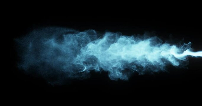 Blue particle smoke stream, trail on black, perfect for creating a mysterious.  ideal for dynamic overlay effects. 3D render