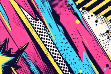 Comic Frenzy Retro 90s Pop Art, Abstract Psychedelic Background, Digital Illustration
