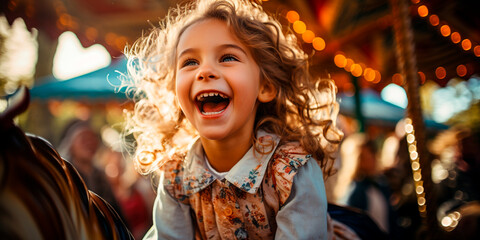 A young girl expresses excitement and happiness. Captures sincere emotions in photographs. Shows joy and enthusiasm through photography.