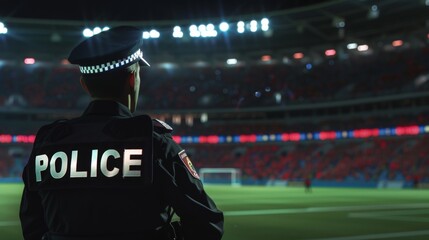 Portrait of a male police officer in a sport stadium on duty