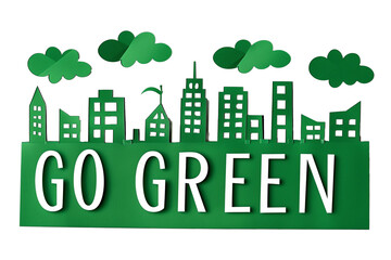 Go green concept with green city on transparent background - Powered by Adobe