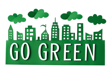 Go green concept with green city on transparent background