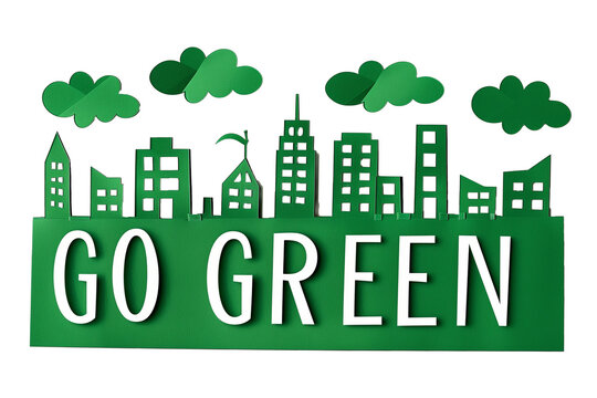Go green concept with green city on transparent background