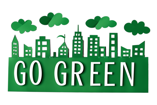 Go green concept with green city on transparent background