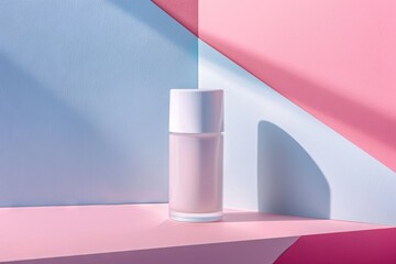 Geometric precision of moisturizer lines and angles on a sleek pastel background, showcasing the modern and structured side of skincare.