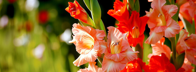 Gladioli close up - Blooming orange flowers