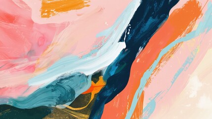 Abstract aesthetic vibrant colourful hand drawn background in naive art style with shapes, brush strokes, dots, lines. Textured boho wallpaper, art print, poster, creative banner