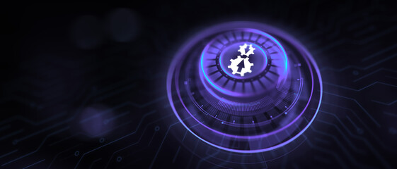 Integration Data Business technology concept. Virtual button on screen.