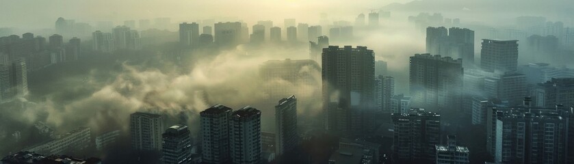 A City engulfed by unhealthy air - obrazy, fototapety, plakaty