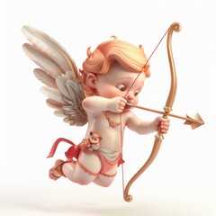 Cute Cupid angel with bow and arrow symbolizing love. 3D cartoon.