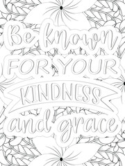Kindness Quotes Flower Coloring Page Beautiful black and white illustration for adult coloring book