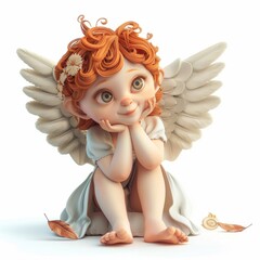 Cute 3D cartoon character angel with wings baby doll
