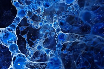 Intricate Network Cobalt Bubble Abstract Background, High Detail Digital Art - obrazy, fototapety, plakaty