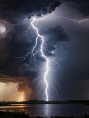 Lightning illuminates the sky in brilliant bursts of light, while thunder reverberates like a warning of impending doom, as if nature itself trembles in fear of divine judgment. - obrazy, fototapety, plakaty