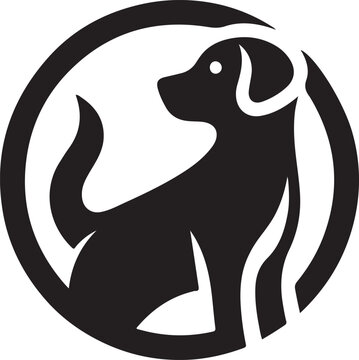 dog shape as logo illustration, black and white, isolated on transparent background 
