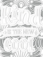 Kindness Quotes Flower Coloring Page Beautiful black and white illustration for adult coloring book