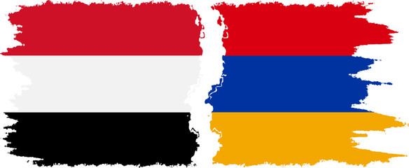 Armenia and Yemen grunge flags connection vector