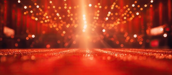 Christmas background with red balls and bokeh lights. 3d rendering - Powered by Adobe