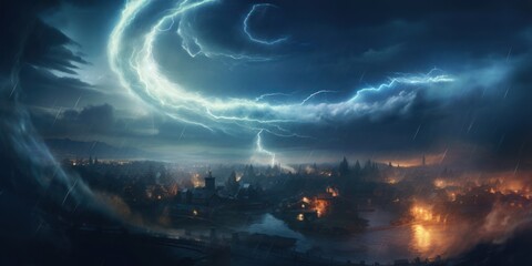 Lightning Storm Engulfing City Generative AI