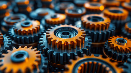 beautiful background of many orange and blue gears