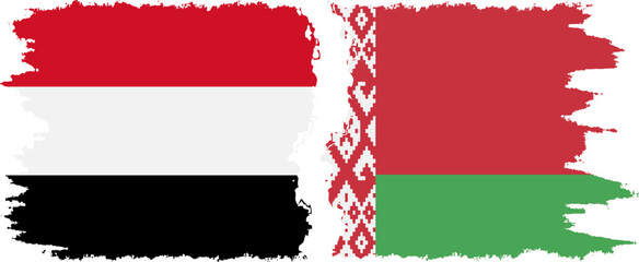 Belarusian and Yemen grunge flags connection vector