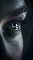 Intense gaze of a human eye, Capturing emotion and depth, Soft and moody lighting for dramatic effect, Dark background