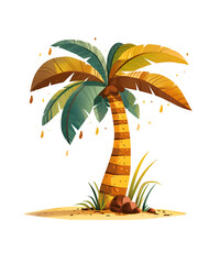 tropical island with palm trees isolated on PNG background