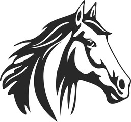 Horse head silhouette in drawing line design. Vector template for logo.