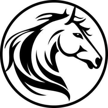 Horse head silhouette in drawing line design. Vector template for logo.