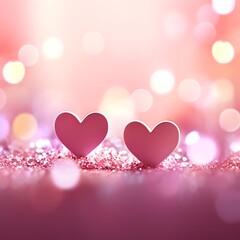 Sweet, hearts with pink background . bokeh ligth and diamond dust. Valentine concept background. 