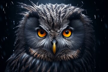 Majestic great gray owl portrait with neon eyes symbolizing nature freedom and mystery