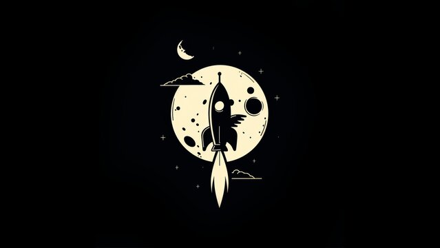 a minimalist logo of a chamaleon riding a rocket to the moon