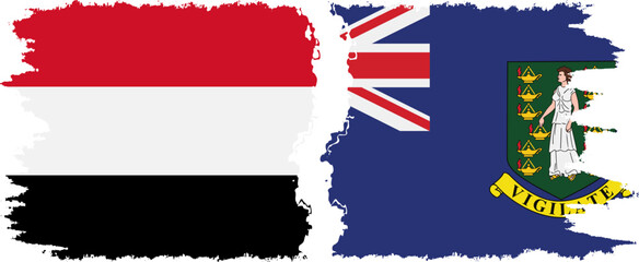 British Virgin Islands and Yemen grunge flags connection vector